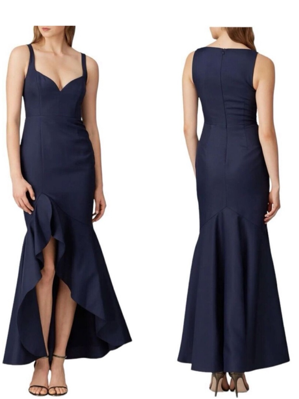 Navy Ruffle High-Low Mermaid Evening Dress